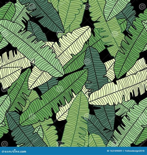 Hand Drawn Banana Leaf Seamless Pattern Abstract Exotic Plant Wallpaper Stock Vector