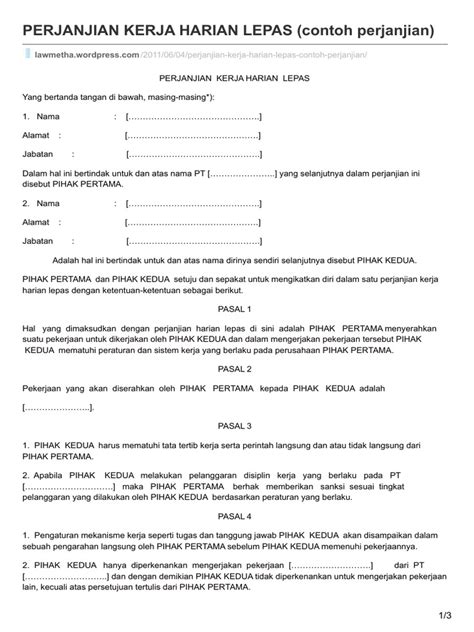 Contoh Perjanjian Kerja Harian Lepas Pdf