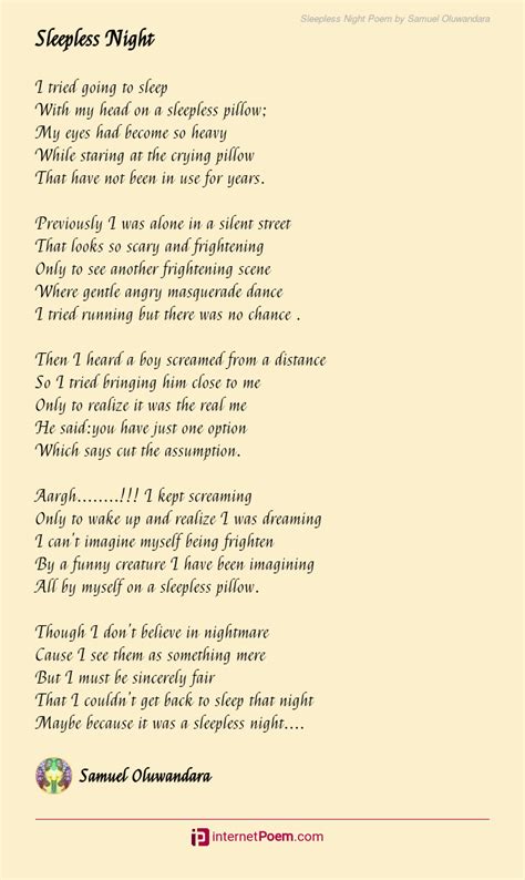 Sleepless Night Poem by Samuel Oluwandara