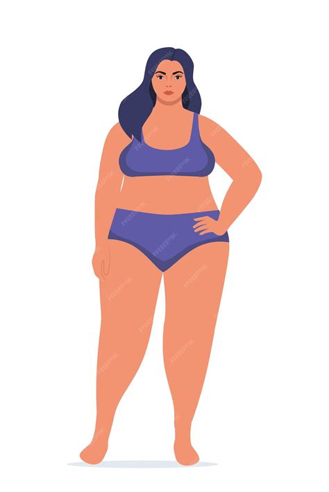 Premium Vector Body Positive Woman In Underwear Plus Size Female Character Attractive Curvy