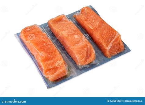 Salmon Slices In Vacuum Packed Isolated On White Stock Photo Image Of