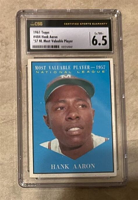 1961 Topps Hank Aaron MVP 484 Milwaukee Braves CSG Graded 6 5 EX MT