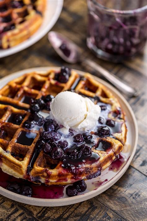 Greek Yogurt Blueberry Waffles With Fresh Blueberry Sauce Baker By Nature