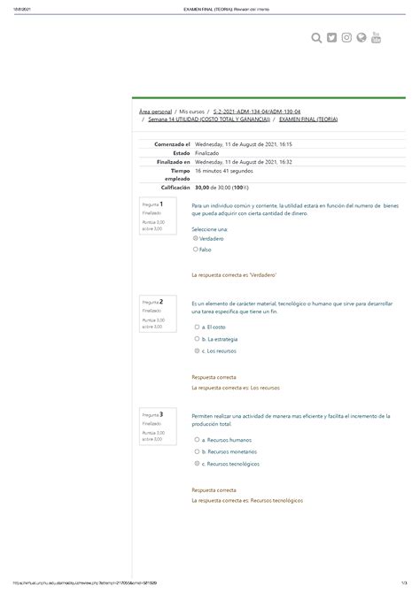 Solution Examen Final Teoria Revisi N Del Intento Studypool