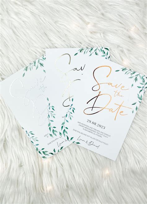 Save The Date Card Greenery Personalized Wedding Stationery