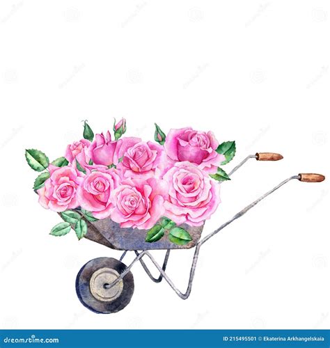 Ramillete De Flores De Rosa En Carretilla Stock de ilustración