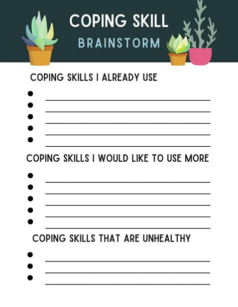 Coping Skill Worksheet Brainstorm Download Trauma Therapy Etsy Coping