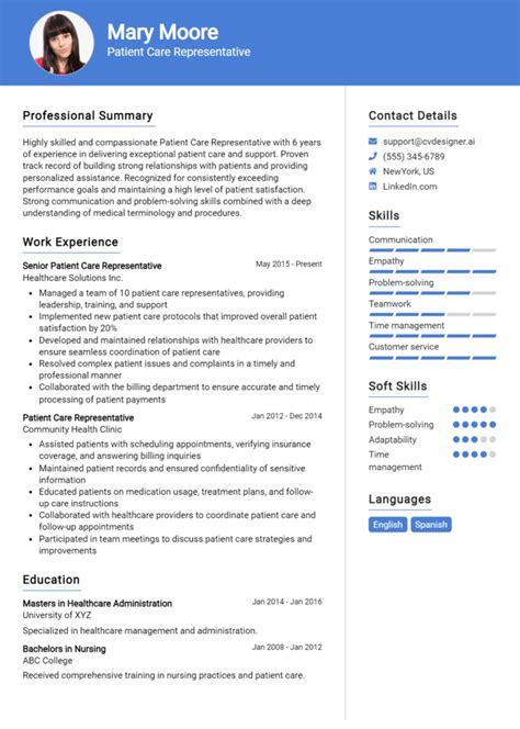 Patient Care Representative Resume Example For Best Tips