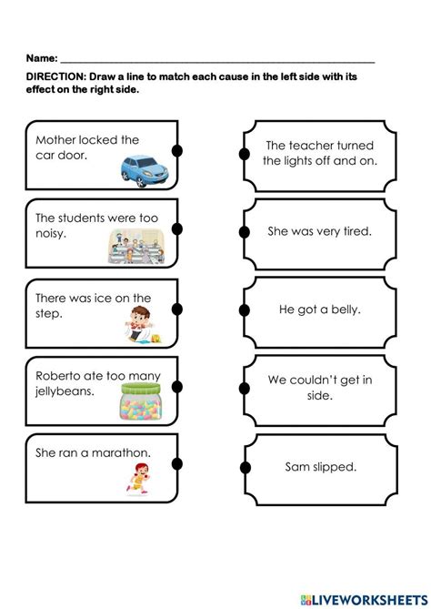 Cause And Effect Matching Type Online Exercise For Live Worksheets