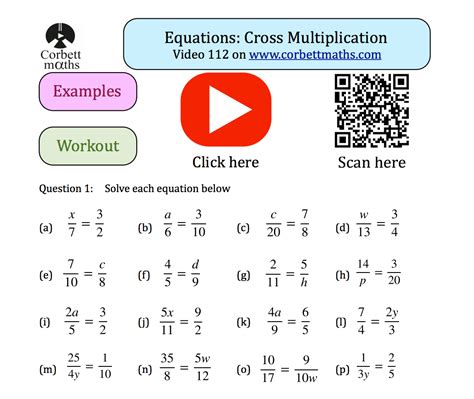 Cross Multiplication Textbook Exercise Corbettmaths Worksheets Library