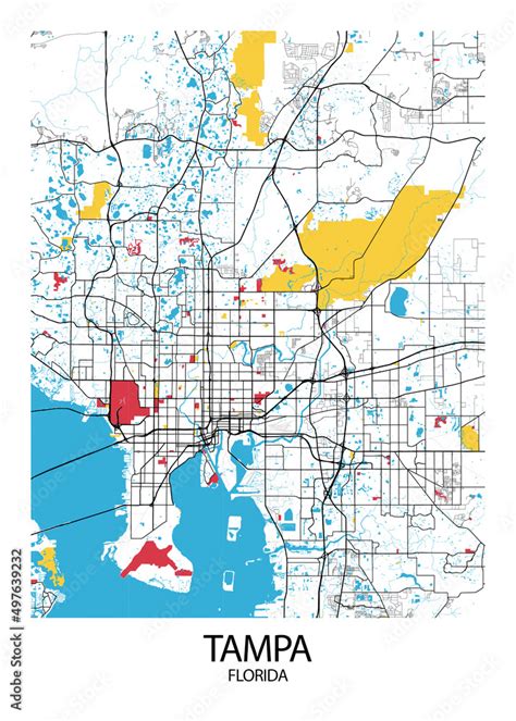 Poster Tampa Florida Map Road Map Illustration Of Tampa Florida