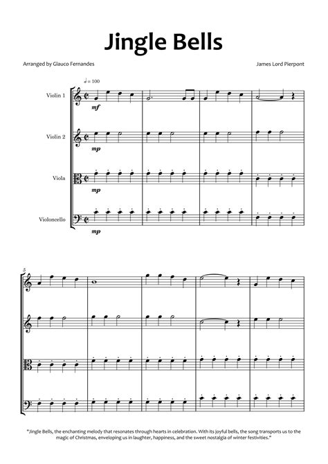 Jingle Bells Arr Glauco Fernandes By James Lord Pierpont Sheet Music For String Quartet At