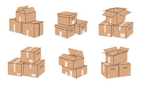 Premium Vector Cardboard Boxes Piles Flat Vector Illustration Set