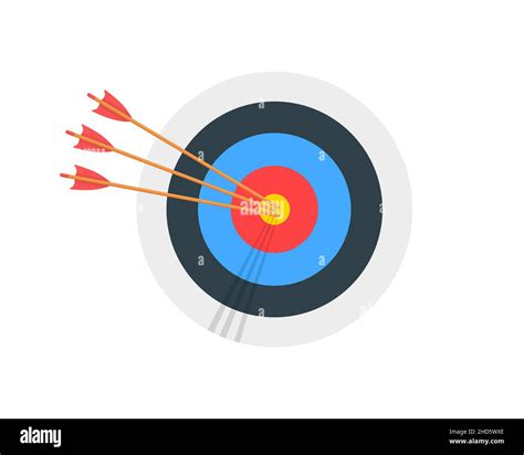 Archery Target Ring With Three Arrows Hitting Bullseye Round Shaped Dartboard Front View Goal