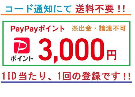 【未使用】送料不要 Paypayポイント ギフトコード 3000円分 1idに1回限り スマホ チャージ 電子マネー Paypayボーナス