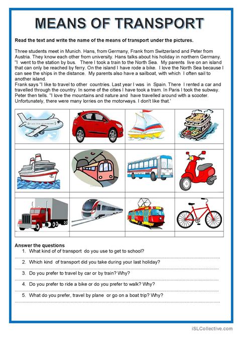 Easy Readings Means Of Transport English ESL Worksheets Pdf Doc