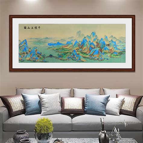 中式家居玄关装饰画客厅书房挂画 手工刺绣千里江山图山水画