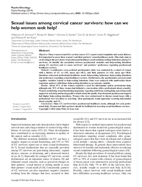 Pdf Sexual Issues Among Cervical Cancer Survivors How Can We Help Women Seek Help Rinske M