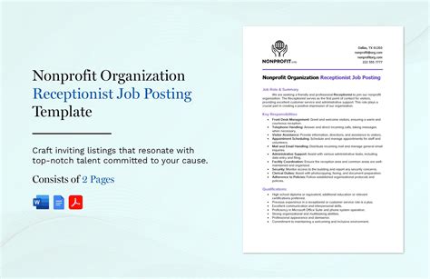 Nonprofit Organization Receptionist Job Posting Template In Word PDF