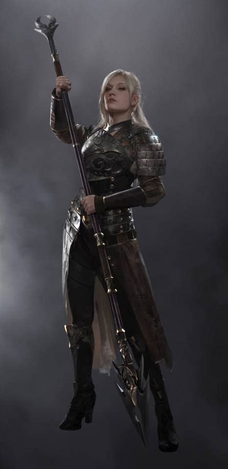 Female Warrior Fighter With Huge Spear And Layered Armour Warrior