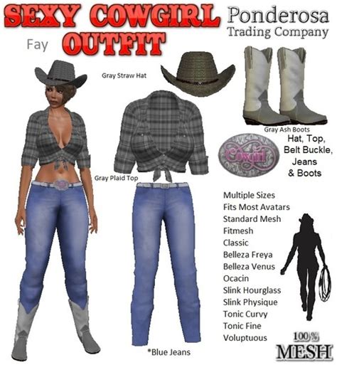 Second Life Marketplace Ponderosa Sexy Cowgirl Outfit Fay