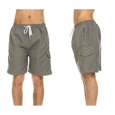 Mens Solid Quick Dry Swim Shorts With Cargo Pocket Tanga