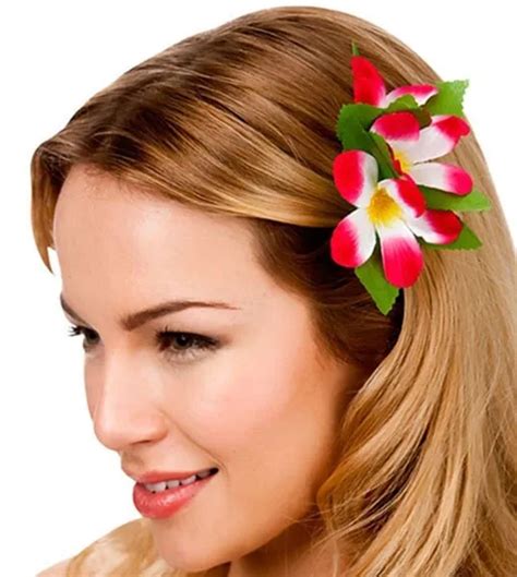 FEMMES HAWAÏEN PINCE Cheveux Clip Fleur Luau Fête Floral Rose Vif