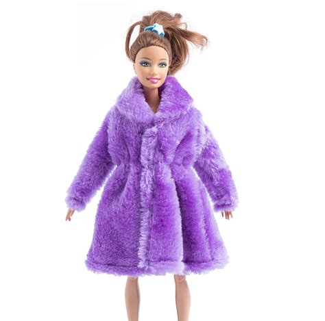 Moda Casaco De Pele Do Inverno Roxo Para Bonecas Barbie Roupas Casaco