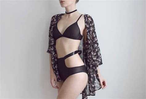 Black Mesh Lingerie Set Soft Sheer Triangle Bralette High Etsy