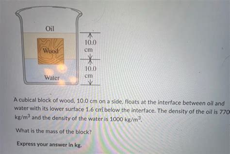 Solved A Cubical Block Of Wood Cm On A Side Floats At Chegg