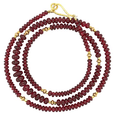 Ruby Bead Necklace Strand With Yellow Gold Accents For Sale At 1stDibs