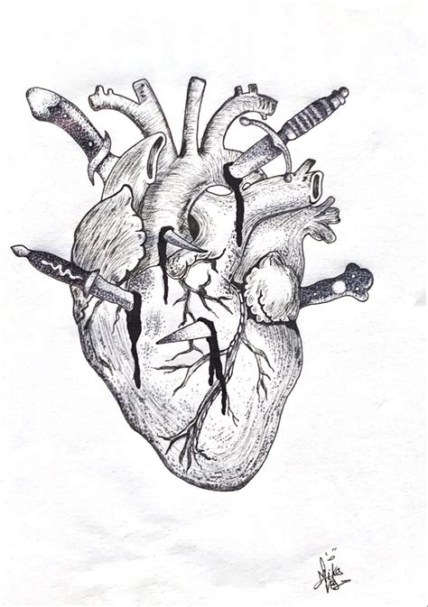 Corazón con cuchillos dibujo Esboços de olhos Coração desenho