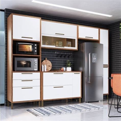 Cozinha Modulada Completa 5 Peças 8 Portas 3 Gavetas E Vidro