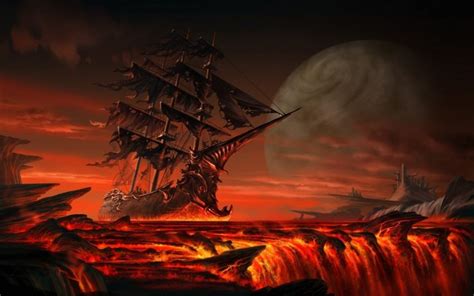 Digital Art Sailing Ship Fantasy Art Sunset Sea Planet Water