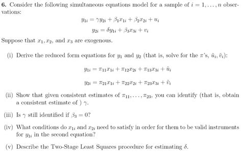 6 Consider The Following Simultaneous Equations Chegg