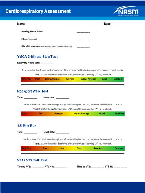 Fillable Online Nasm Cpt Cardio Assessment Templates Pdf Fax Email