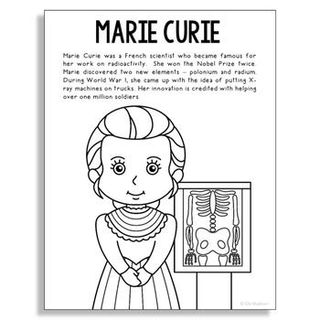 Marie Curie Coloring Page Craft Or Poster With Biography Radiology STEM