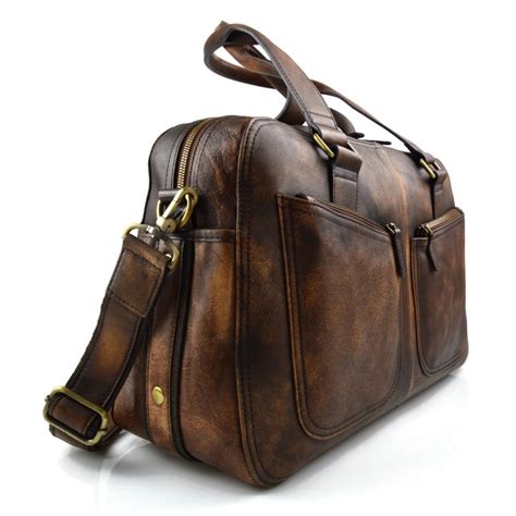 Dark Brown Washed Leather Travel Bag Leather Duffle Bag Leather Duffel