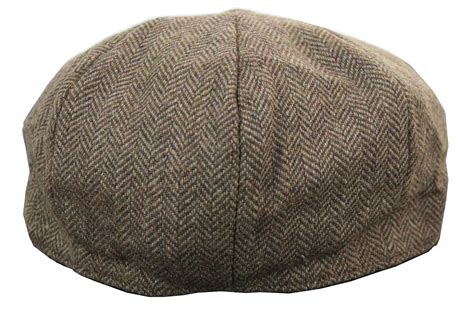 Mens Herringbone Tweed Peaky Blinders Cap Happy Gentleman