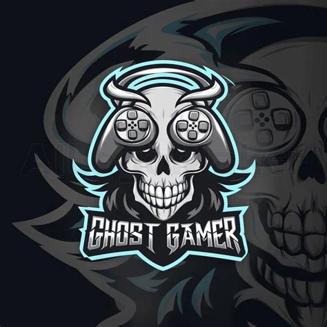 Logo Design For Ghost Gamer Dark And Edgy Skull With Gamepads On Black