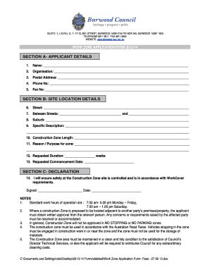 Fillable Online Burwood Nsw Gov Bapplicationb For Works Zone B B