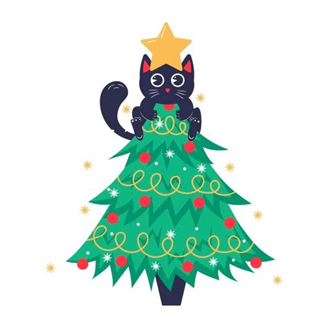 Premium Vector Christmas Card Banner Or Poster Template With Christmas Tree And Cute Black Cat