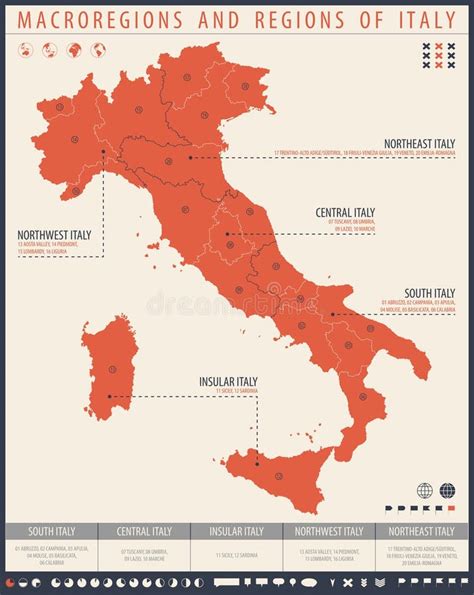 Mapa Infográfico De Itália Divisão Administrativa Em Macro regiões