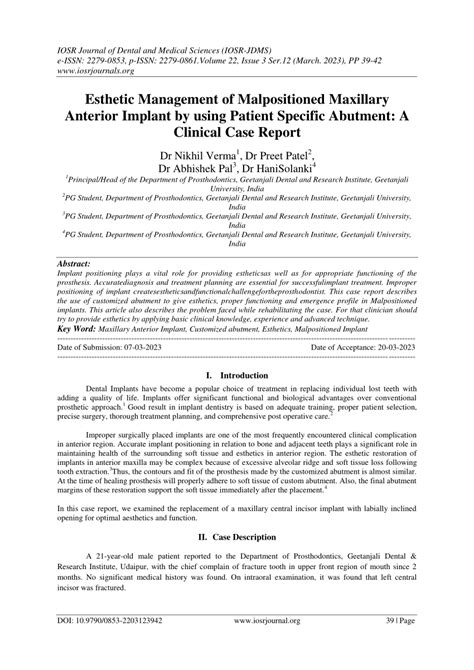 Pdf Esthetic Management Of Malpositioned Maxillary Anterior Implant