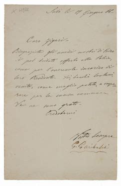 Garibaldi Giuseppe Lettera Con Firma Autografa Inviata Al Signor