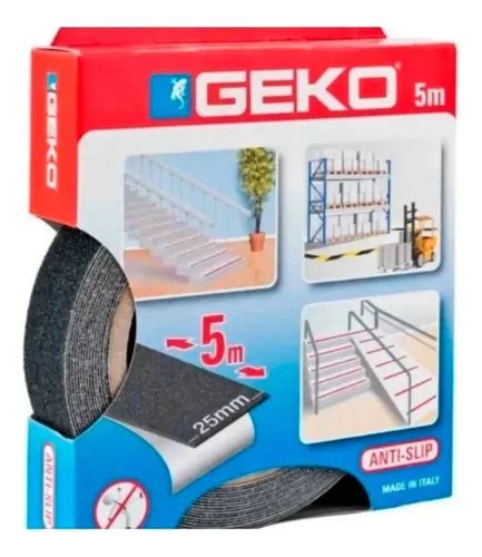 Cinta Piso Antideslizante Escalones Geko Negra 5m X 25mm Color Negro