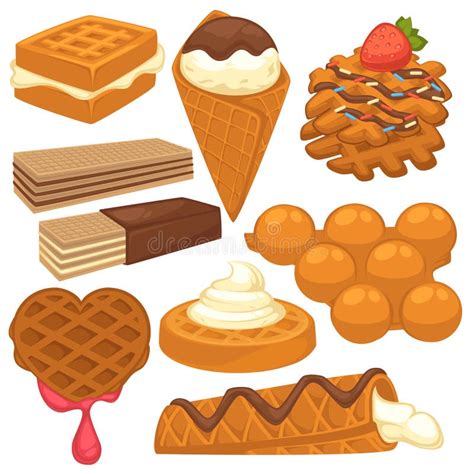 O Gelado E a Morango Dos Waffles Polvilham Ilustração do Vetor