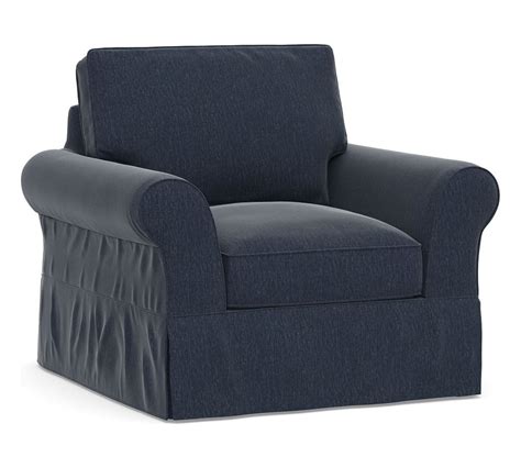 Pb Comfort Roll Arm Slipcovered Swivel Armchair Box Edge Memory Foam