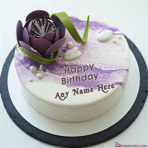 Purple Color Flower Birthday Cake For Mom With Name On It