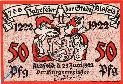 Seriennotgeld Deutschland Notgeld Alsfeld 50 Pfennig Schein Mehl